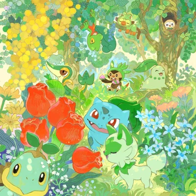 Chespin Michi Method scene — Scene artwork (Art of Pokémon)
