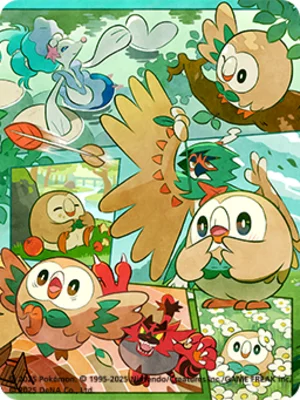Rowlet Michi Method scene — Scene artwork (Art of Pokémon)